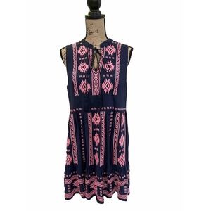 Savanna Jane Navy & Pink Southwest Style Embroidered Dress, Size Medium.